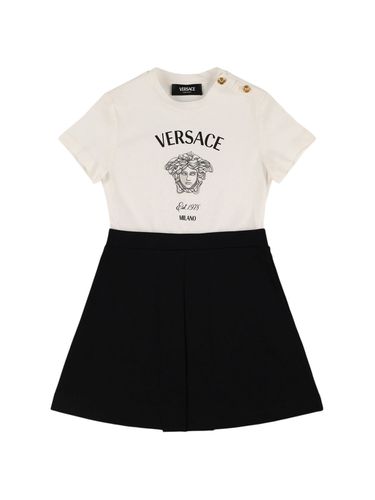 Vestido De Jersey De Algodón Estampado - VERSACE - Modalova