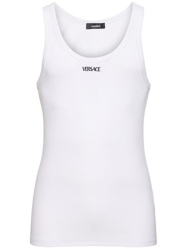 Ribbed Cotton Blend Tank Top - VERSACE - Modalova