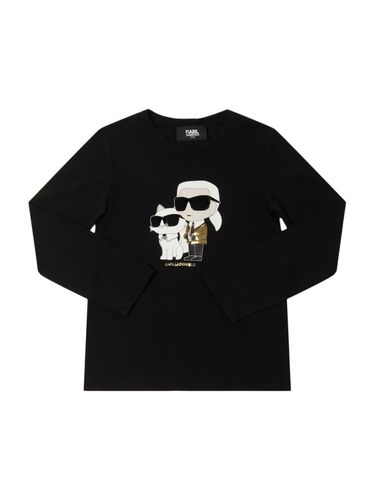 Camiseta De Jersey De Algodón Estampada - KARL LAGERFELD - Modalova