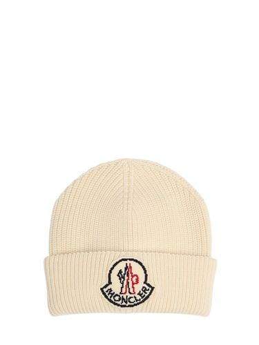 Cappello Beanie In Cordonetto Di Lana / Logo - MONCLER - Modalova