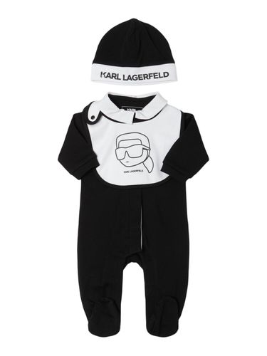 Cotton Blend Velvet Romper, Bib & Hat - KARL LAGERFELD - Modalova