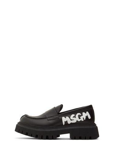 Mocasines De Piel Con Logo - MSGM - Modalova