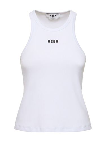 Tank Top In Jersey Di Cotone Con Logo - MSGM - Modalova