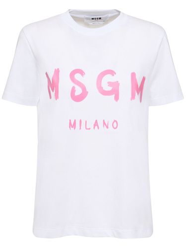 Camiseta De Jersey De Algodón Con Logo - MSGM - Modalova