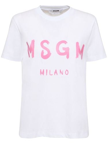 Cotton Jersey Logo T-shirt - MSGM - Modalova