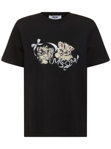 Kitten Printed Cotton Jersey T-shirt - MSGM - Modalova