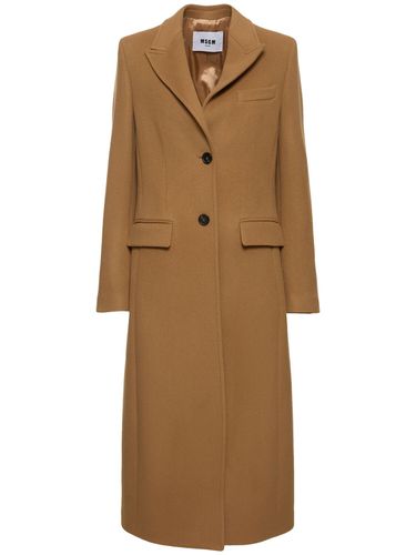 Wool Blend Felt Single Breast Long Coat - MSGM - Modalova