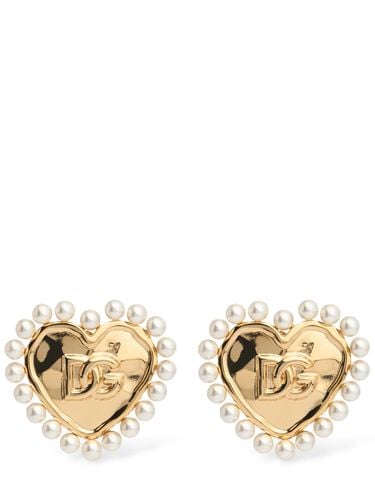 Dg Logo & Heart Stud Earrings - DOLCE & GABBANA - Modalova