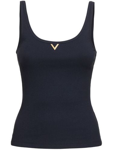 Ribbed Jersey Logo Tank Top - VALENTINO - Modalova