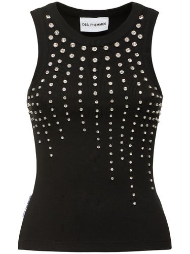 Embellished Ribbed Jersey Tank Top - DES PHEMMES - Modalova