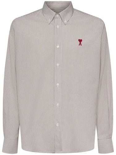 Camicia Oxford In Cotone Con Logo - AMI PARIS - Modalova