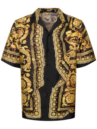 Camisa De Sarga De Seda Estampada - VERSACE - Modalova