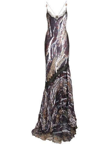 Marmo Printed Twill Long Dress - ROBERTO CAVALLI - Modalova