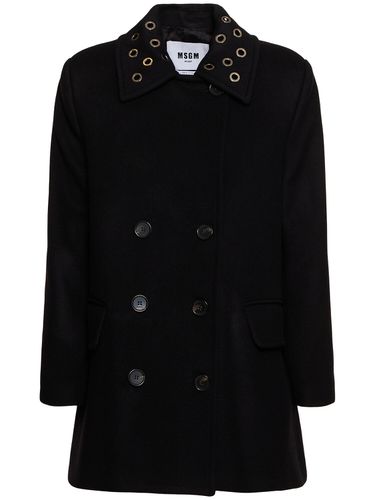 Wool Blend Felt Embellished Short Coat - MSGM - Modalova