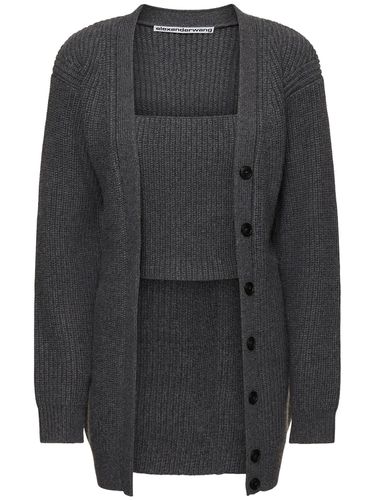 Ribbed Bi-layer V Neck Cardigan - ALEXANDER WANG - Modalova