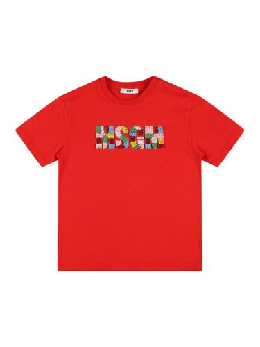 Camiseta De Jersey De Algodón Con Logo - MSGM - Modalova