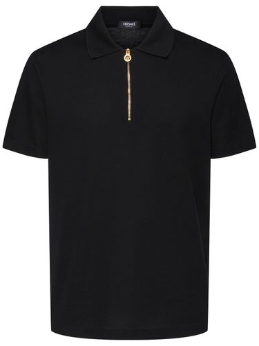 Polo De Algodón Bordado - VERSACE - Modalova