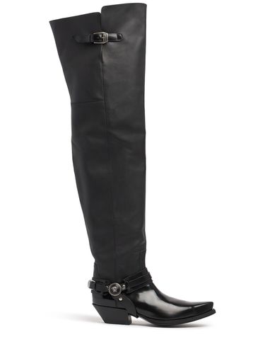 Mm Hohe Overkneestiefel Aus Leder - VERSACE - Modalova