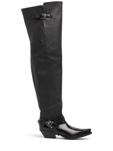 Mm Leather Western Over The Knee Boots - VERSACE - Modalova