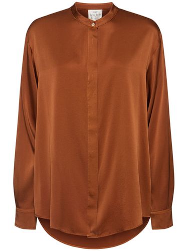 Stretch Silk Satin Mandarin Collar Shirt - FORTE_FORTE - Modalova