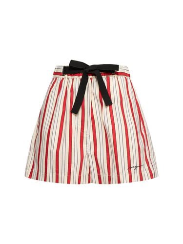 Striped Cotton Blend Shorts W/bow - MSGM - Modalova