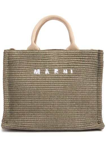 Kleine Ledertasche Mit Raffiaeffekt Und Logo - MARNI - Modalova