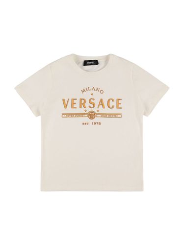 Camiseta De Jersey De Algodón Estampada - VERSACE - Modalova