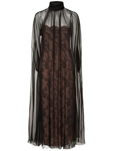 Vestito Midi In Chiffon Di Seta Con Pizzo - VALENTINO - Modalova