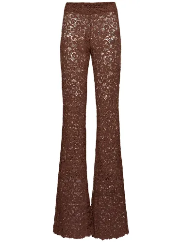 Cotton Blend Lace Flared Pants - ERMANNO SCERVINO - Modalova