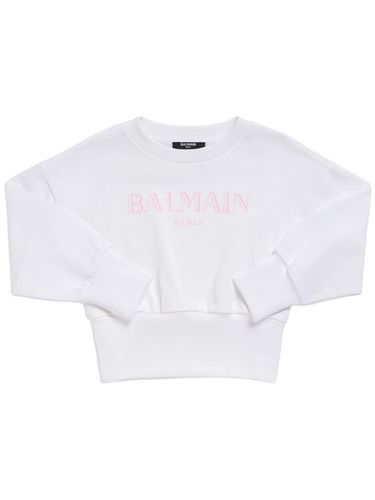 Sudadera Cropped De Algodón Con Logo - BALMAIN - Modalova