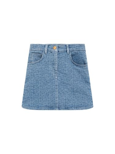 Falda De Denim De Algodón Stretch - BALMAIN - Modalova