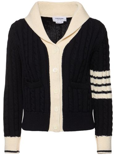 Cardigan In Maglia Di Lana Con Strisce - THOM BROWNE - Modalova