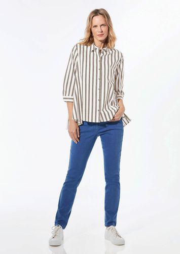 Schlichte Baumwoll-Bluse mit 3/4-Arm - weiß / taupe / gestreift - Gr. 19 von - Goldner Fashion - Modalova