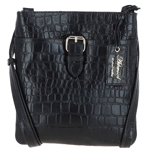 Tab Zip Top Croc Print Real Leather Crossbody Bag Black NA - Ashwood Handbags - Modalova