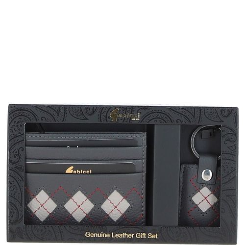 Real Leather Card Holder & Key Ring Gift Set: GB-304-GS Grey/chalk/red NA - Ashwood Handbags - Modalova