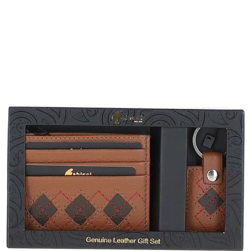 Real Leather Card Holder & Key Ring Gift Set: GB-304-GS Cognac/khaki/red NA - Ashwood Handbags - Modalova