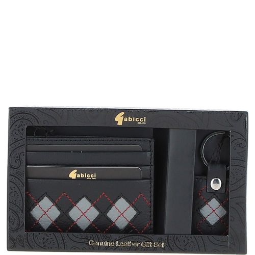 Real Leather Card Holder & Key Ring Gift Set: GB-304-GS Black/grey/red NA - Ashwood Handbags - Modalova
