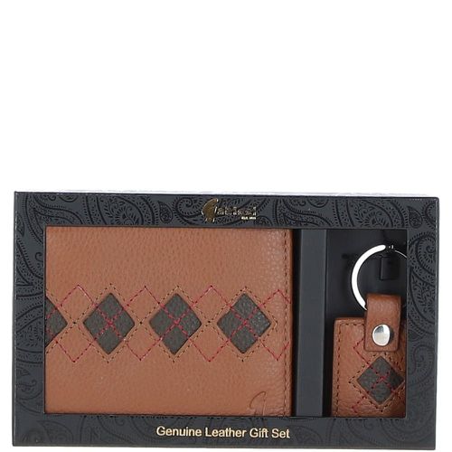 Real Leather Wallet & Key Ring Gift Set: GB-305-GS Cognac/khaki/red NA - Ashwood Handbags - Modalova