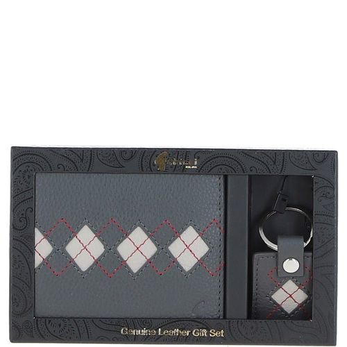 Real Leather Wallet & Key Ring Gift Set: GB-305-GS Grey/chalk/red NA - Ashwood Handbags - Modalova