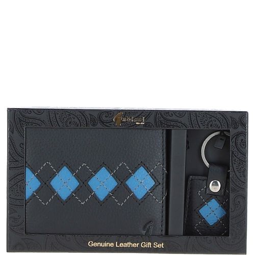 Real Leather Wallet & Key Ring Gift Set: GB-305-GS Black/ink blue/grey NA - Ashwood Handbags - Modalova