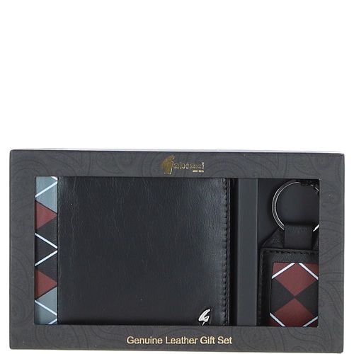 Real Leather Wallet & Key Ring Gift Set: GB-301-GS Black/grey/red NA - Ashwood Handbags - Modalova