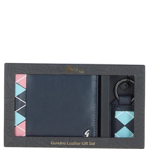 Real Leather Wallet & Key Ring Gift Set: GB-301-GS Navy/pink/blue NA - Ashwood Handbags - Modalova