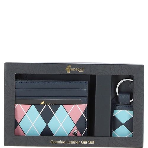 Real Leather Card Holder & Key Ring Gift Set : GB-302-GS Navy/pink/blue NA - Ashwood Handbags - Modalova