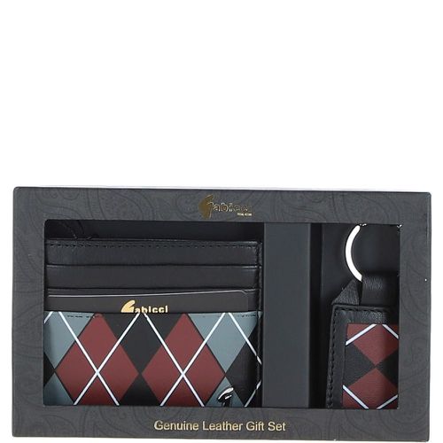 Real Leather Card Holder & Key Ring Gift Set : GB-302-GS Black/grey/red NA - Ashwood Handbags - Modalova