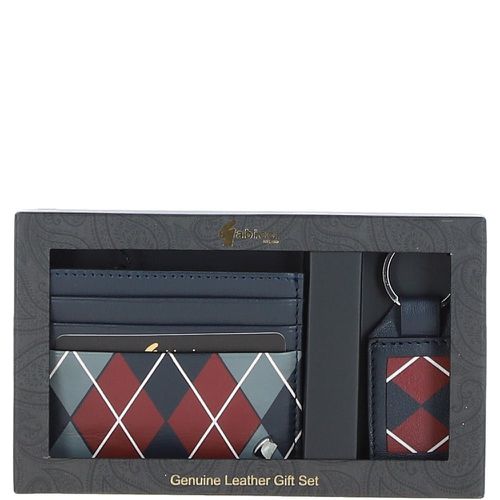 Real Leather Card Holder & Key Ring Gift Set : GB-302-GS Navy/grey/red NA - Ashwood Handbags - Modalova