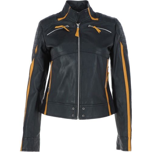 Ginevra' Real Leather Fashion Biker Jacket: 2810 Black/yellow 10 - Ashwood Handbags - Modalova
