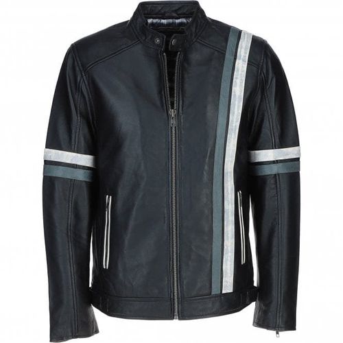 Men&apos;s Ashwood Leather Casual Jacket with Contrast Stripes: AWM-260 Black Size 3XL - Ashwood Handbags - Modalova