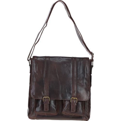 Leather Messenger Bag with Front Buckle Pockets: TL-007 Brown NA - Ashwood Handbags - Modalova