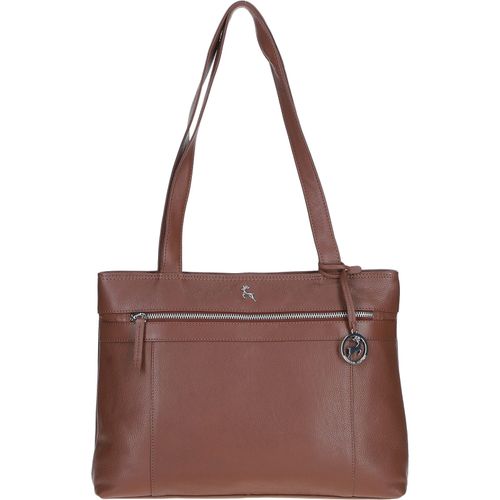 Classic Leather Zipped Shoulder Bag: Derry Cognac - Ashwood Handbags - Modalova