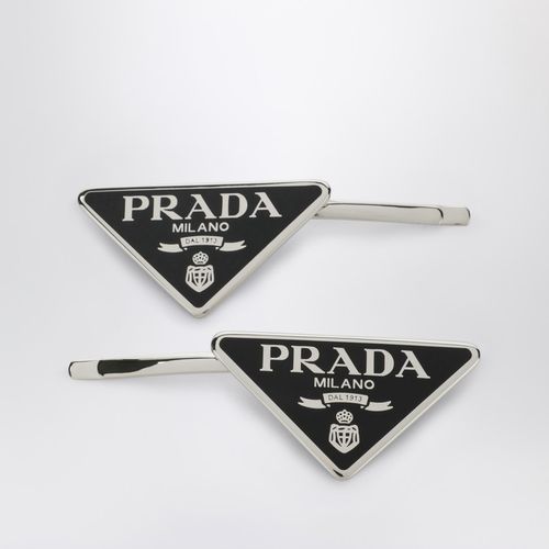 Fermacapelli nero con logo - Prada - Modalova